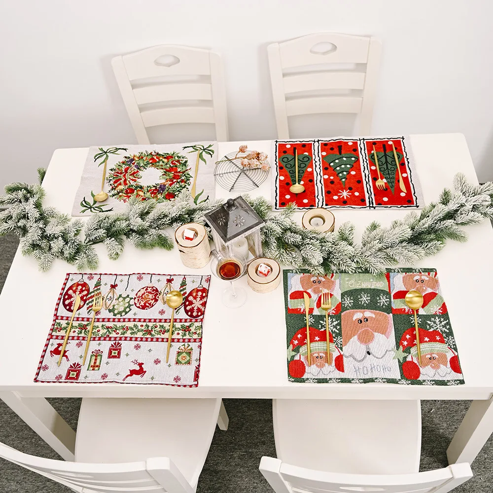 

Christmas New Decoration Items Knitted Fabric Placemat Creative Knitted Placemat Tablecloth Old Man Small Tree Placemat