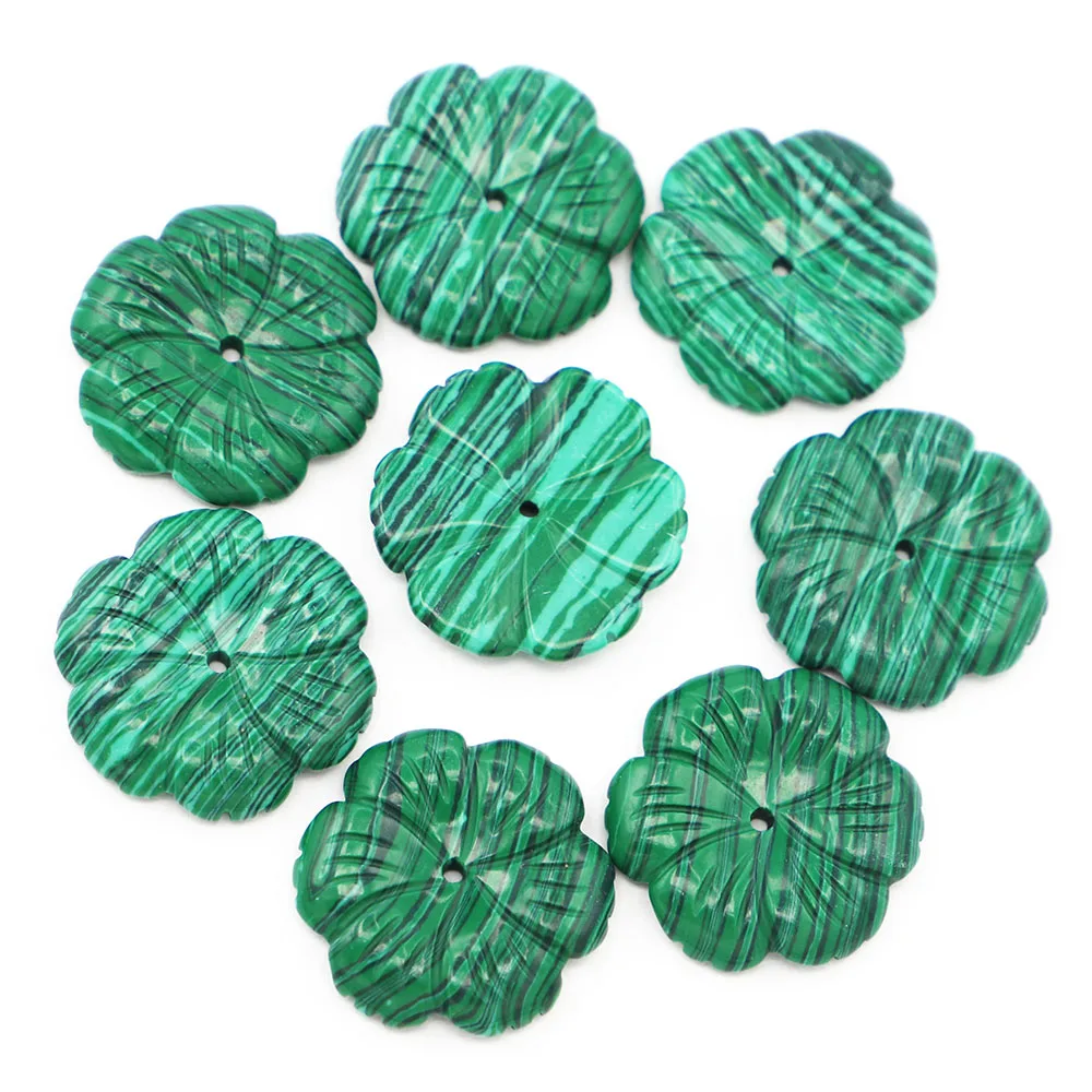 Natural Stone Malachite Pendants Flower Shape Quartz Necklace  Charms Diy Fashion Jewelry Making Stud Earring Accessories 10Pcs