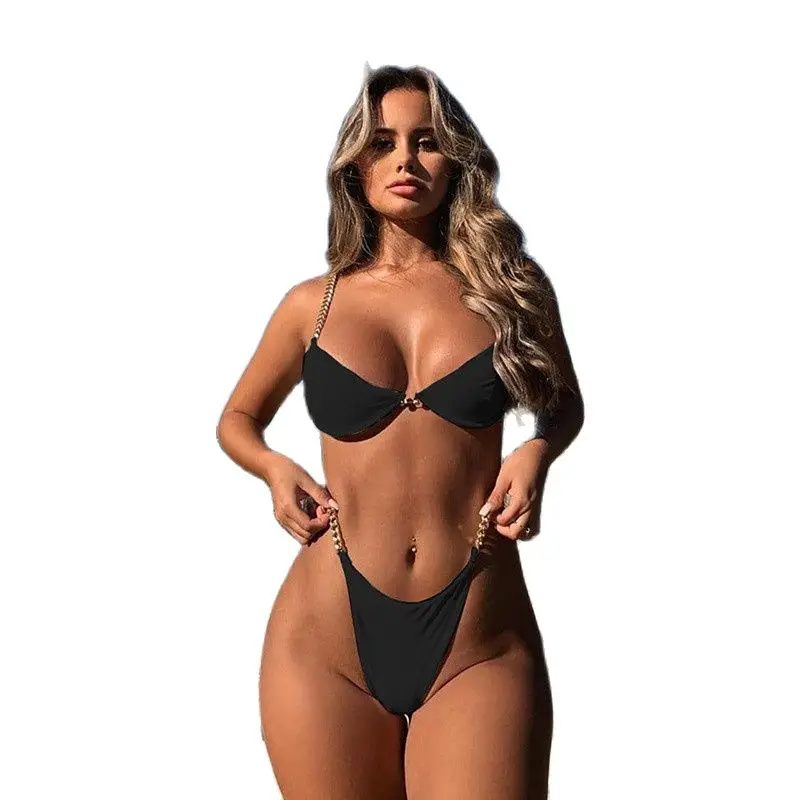 

Hirigin Two Piece Swimwear Women White Red Black Chain Sexy Biquini Triangle Bathing Suit 2022 Brazilian Bikini Set