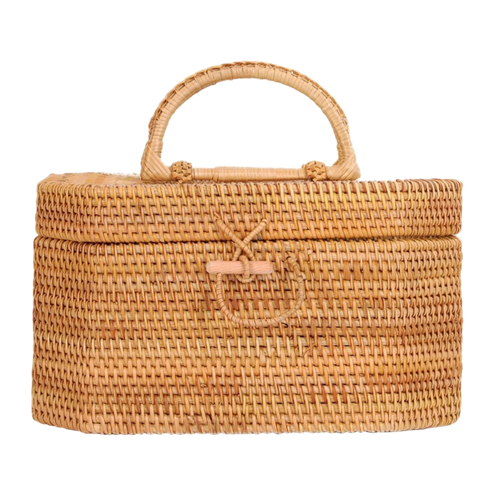 

With Handle Large Capacity Camping Storage Basket Wicker Rattan Picnic Healthy Practical Outing Hiking Easy Clean Gift