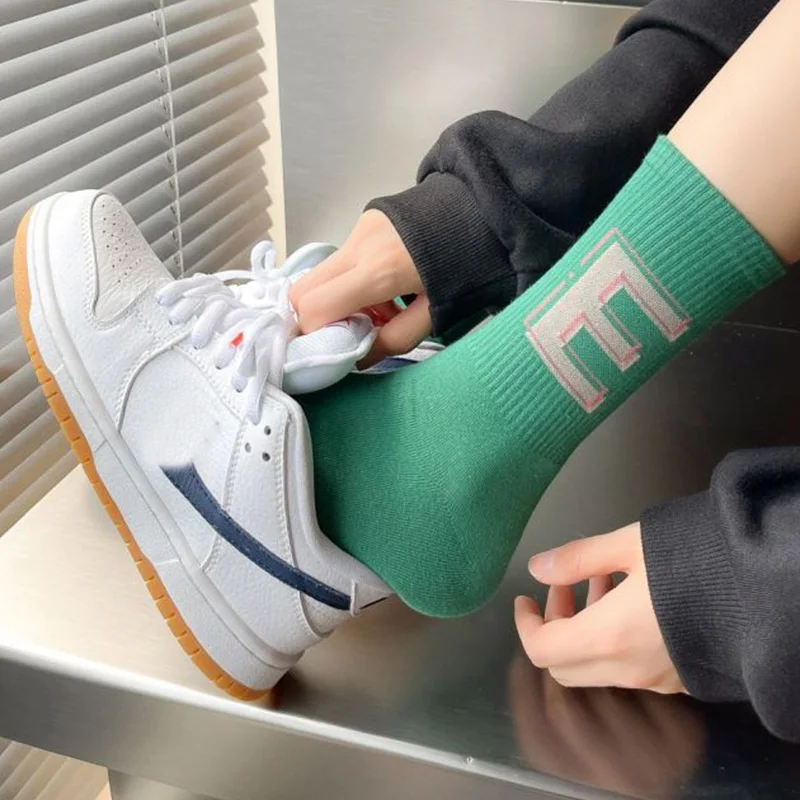 10 Pair Korean Style Women Socks Digital Print Cycling Cotton Socks Set 35-41 Size Autumn Winter Long Cute Foot Cover Streetwear