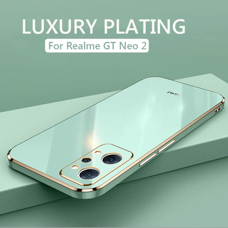 luxury glossy square plating phone case on for realme gt neo 2 gt2 pro neo2 2t gt 5g shockproof soft tpu back cover phone cases free global shipping