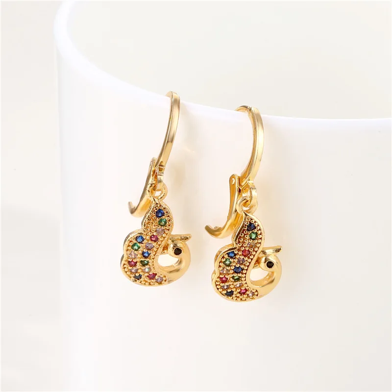 

European American Style Copper Micro-set Zircon Earrings Creative Geometric Gold Color Jewelry for Women Girls Daily Gifts