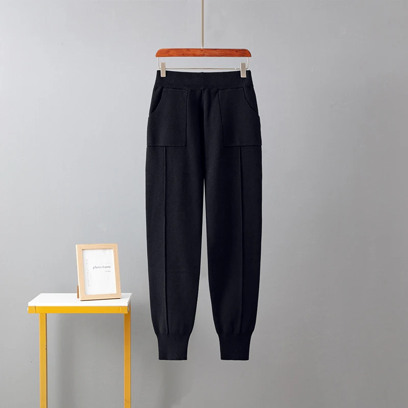 HLBCBG женские трикотажные длинные повседневные брюки с эластичным поясом высокой