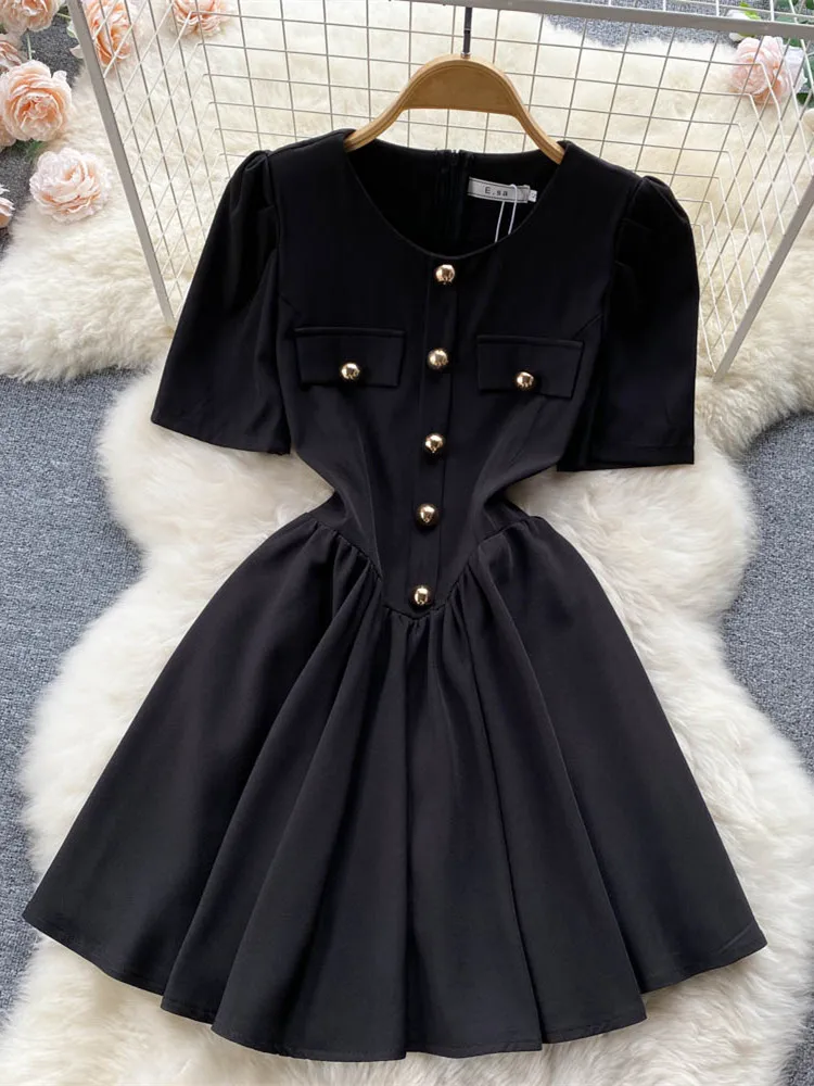 Женские Модные приталенные повседневные летние платья на пуговицах с пышными