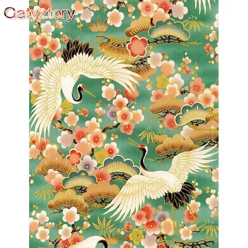 

GATYZTORY Modern Picture Frame Painting By Numbers On Canvas White Crane Animals Diy Crafts Personalized Gift For Home Wall Deco