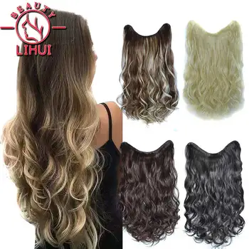 Synthetic Long Curly 4 Clips V-shaped in One Piece Hair Extension Natural Hair for Women Two Style Invisible Fluffy False Hair P 1