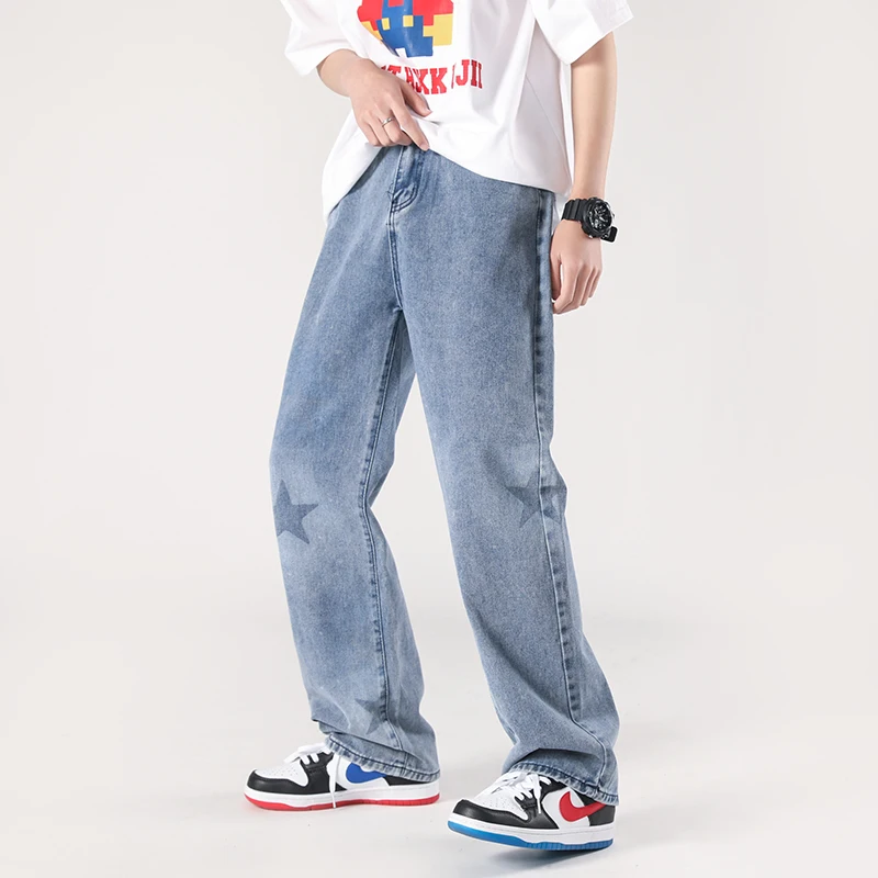 Men Y2K Jeans 2022 Streetwear Hip Hop Star Printing Trousers Men Casual Fashion Korean Harajuku Harlan Wide Leg Jeans Men Pants