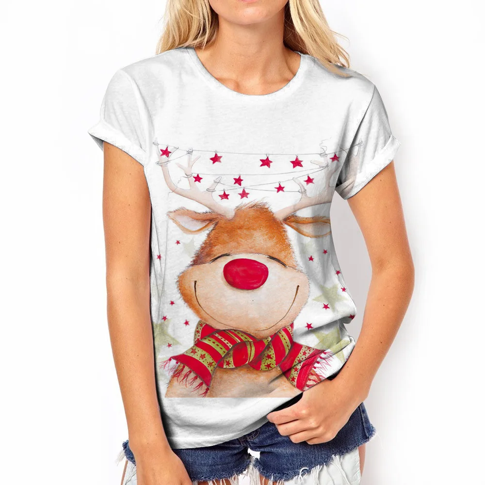 

Cartoon Manga Christmas Elk Women's T Shirt 2022 Fashion Women's Clothing 3D O Neck Harajuku Casual Short Sleeve Tops Streetwear