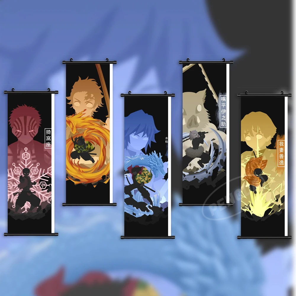 

Home Decor Anime Hanging Demon Slayer Poster Kochou Shinobu Canvas Wall Art Agatsuma Zenitsu Printed Painting Scroll Living Room