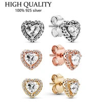 fit original luxury 925 sterling silver transparent gem noble heart cz earrings women high quality diy fashion wedding jewelry