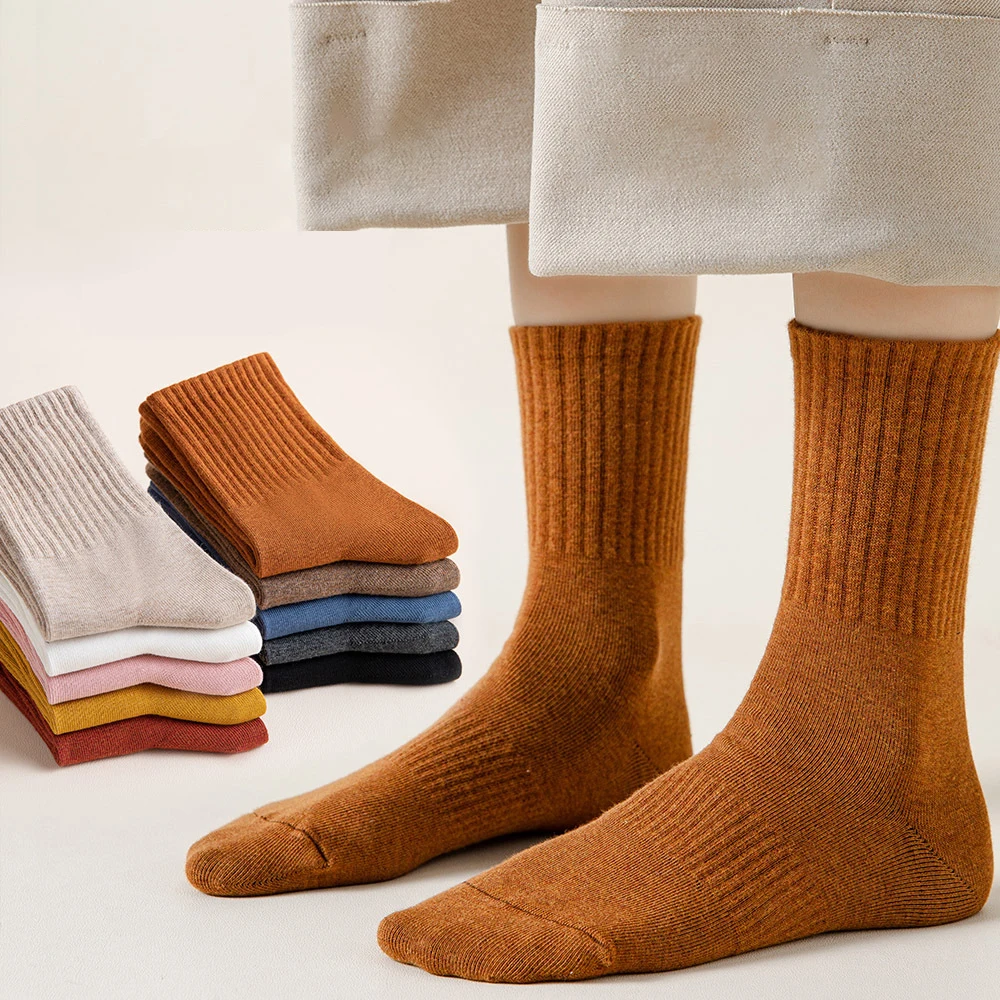

1 Pair Socks For Women Cotton Loose Autumn Winter Knitting Solid Color Long Kawaii Student Girls Stockings Harajuku Leg Warmers