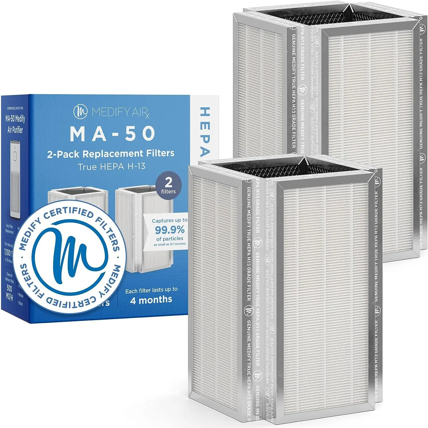 

Air MA-50 Genuine Replacement Filter | for Smoke, Smokers, Dust, Odors, Pet Dander | 3 in 1 with Pre-filter, H13 HEPA, and Activ