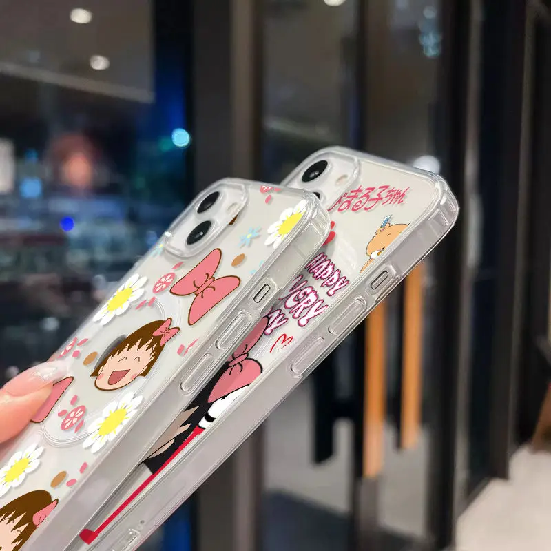 Магнитный чехол для телефона C-Chibi Maruko-chans Magsafe iPhone 16 15 14 13 12 11 8 7 Plus Pro Max X XR XSMax мягкий