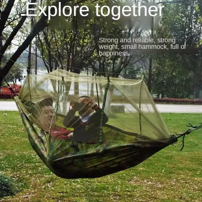 

Новинка 2021, яркий портативный двойной гамак для улицы с ульсветильник кой камуфляжной сеткой от комаров