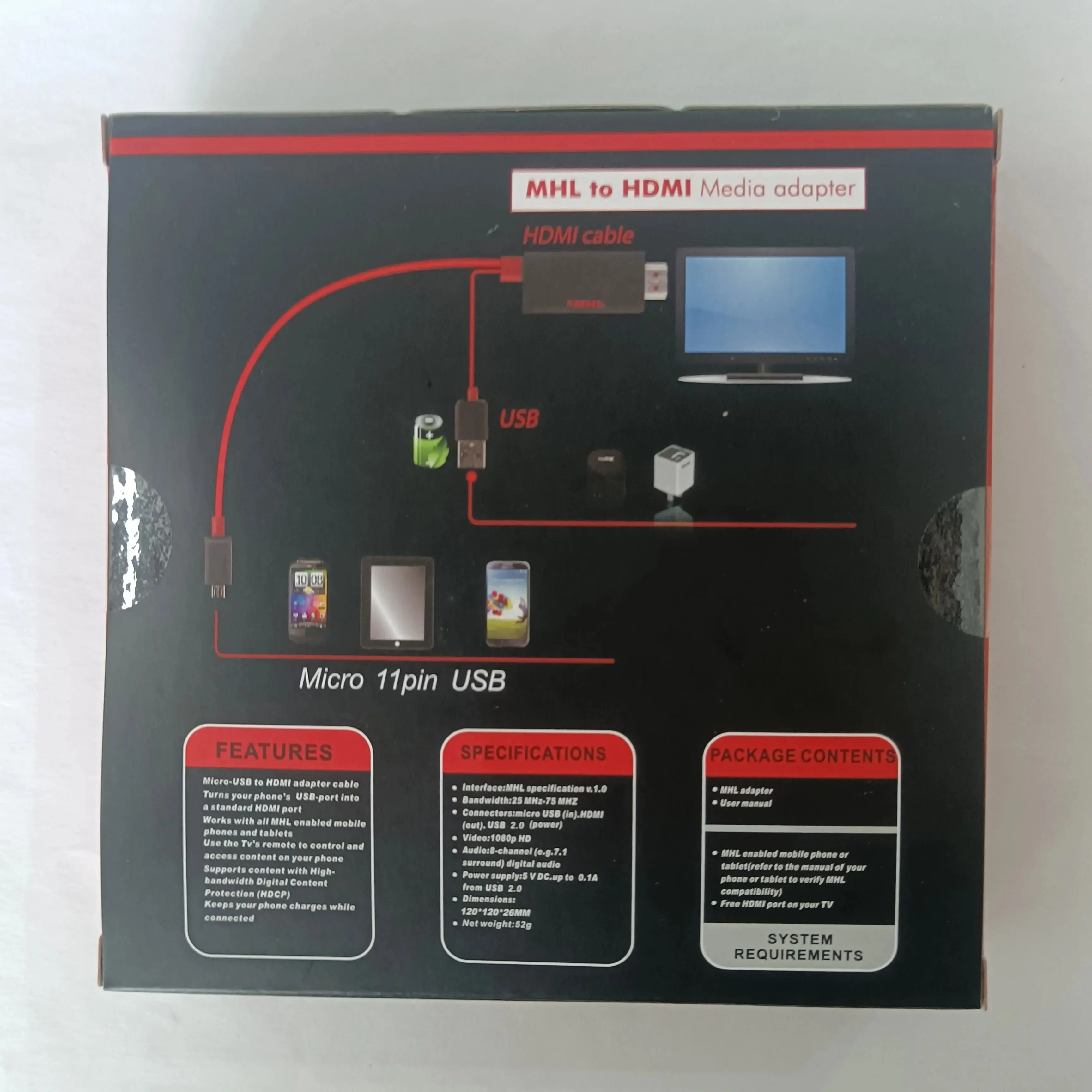 Фото Адаптер AIRSKY HDTV для комплекта MHL Micro HDMI USB типа Samsung Galaxy S5 Note 3, мобильный телефон HD Link, 11-контактный пульт дистанционного управления Android №2
