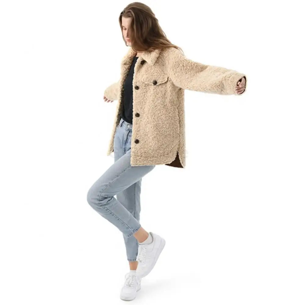 Women Winter Warm Real Fur Coat Thickened Button Lapel Pure Color Fluffy Jackets Fashion Simple Teddy Fleece Luxury Woman Fur