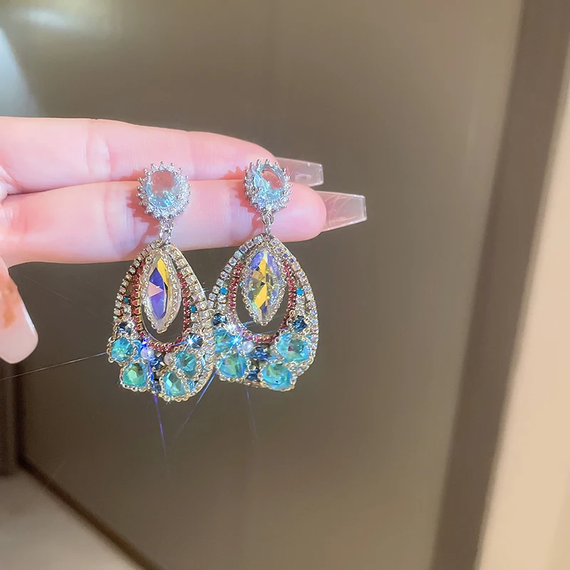 

DREJEW Colorful Double Layer Water Drops Dangle Earrings for Women New in Sparkling Cubic Zirconia Piercing Pendant Earrings