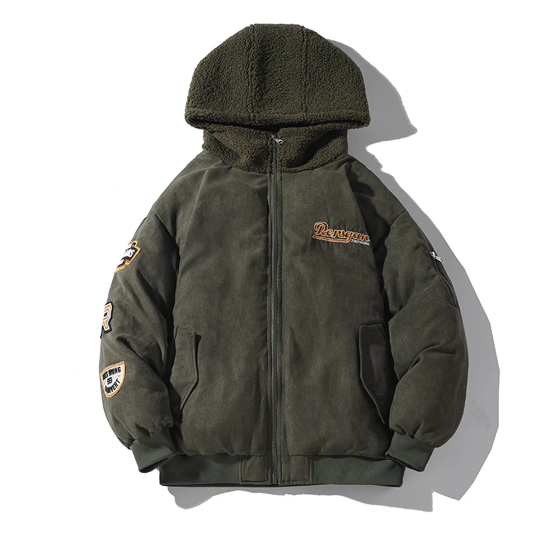 2022 Winter Men Hooded Parkas Male Thickening Loose Warm Fashion Vintage Style Unisex Jackets Oversized Streetwear Hip Hop Coats