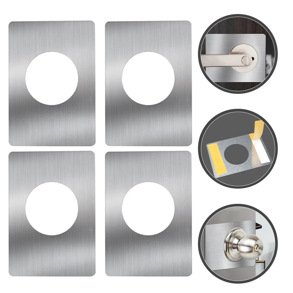 

4 Pcs Door Knob Plate Kit Door Handle Black Knob Garage Reinforcement Bracket Covers Plate Lever Hole Filler