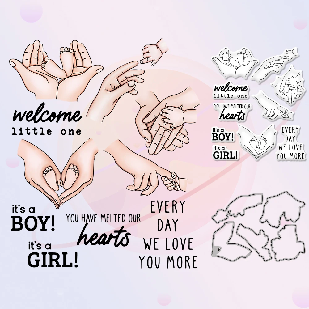 

Baby Hands Feet DIY Metal Cutting Dies Clear Stamp Love Mother's Day Gifts Scrapbooking Decor Cut Dies Stamps For Cards Crafts