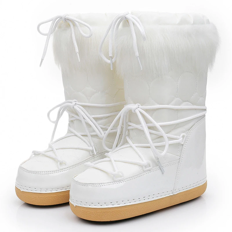 

2022 Winter Outdoor Warm Fur Boots Fashion Platform Space Boots Mid-claf Boots Casual Solid Color Lace-up Shoes For Women