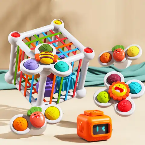 Игрушки Монтессори, сортировка детской игрушки для детей 0-36 месяцев, куб, вращающаяся погремушка, сенсорная игра, Обучающие игрушки для дет...