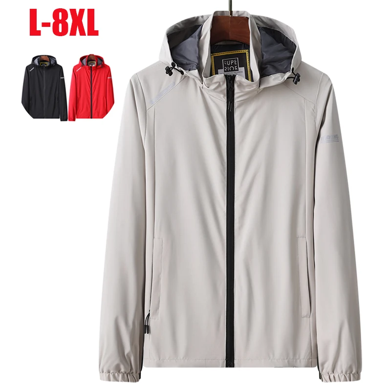 Men's Jackets Windbreaker Hooded Bomber JacketMale Coat Fashion Spring Autumn 8XL Plus Size Letter P