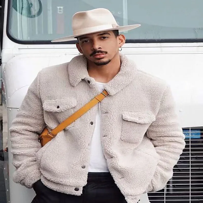 

Men's Loose Casual Sherpa Cropped Long Sleeve Coat Solid Color Jacket