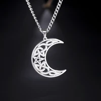 my shape hollow viking celtics moon pendant necklace for men women stainless steel vintage gothic jewelry wicca amulet