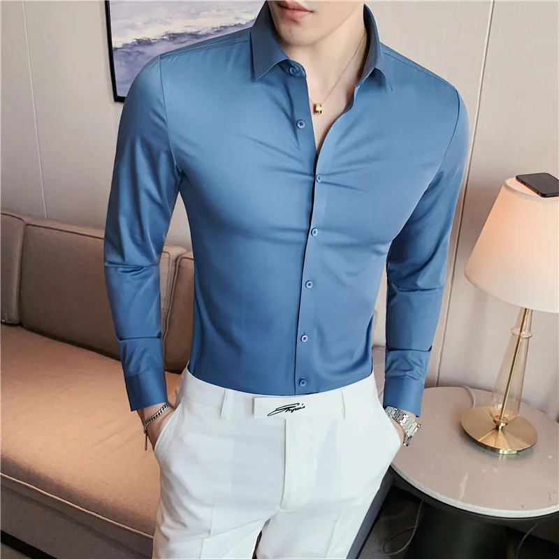 

Mens Shirts 2022 Spring New Korean Version High Quality Solid Color Casual Long Sleeve Slim Shirts Male Streetwear/Mens Clothing