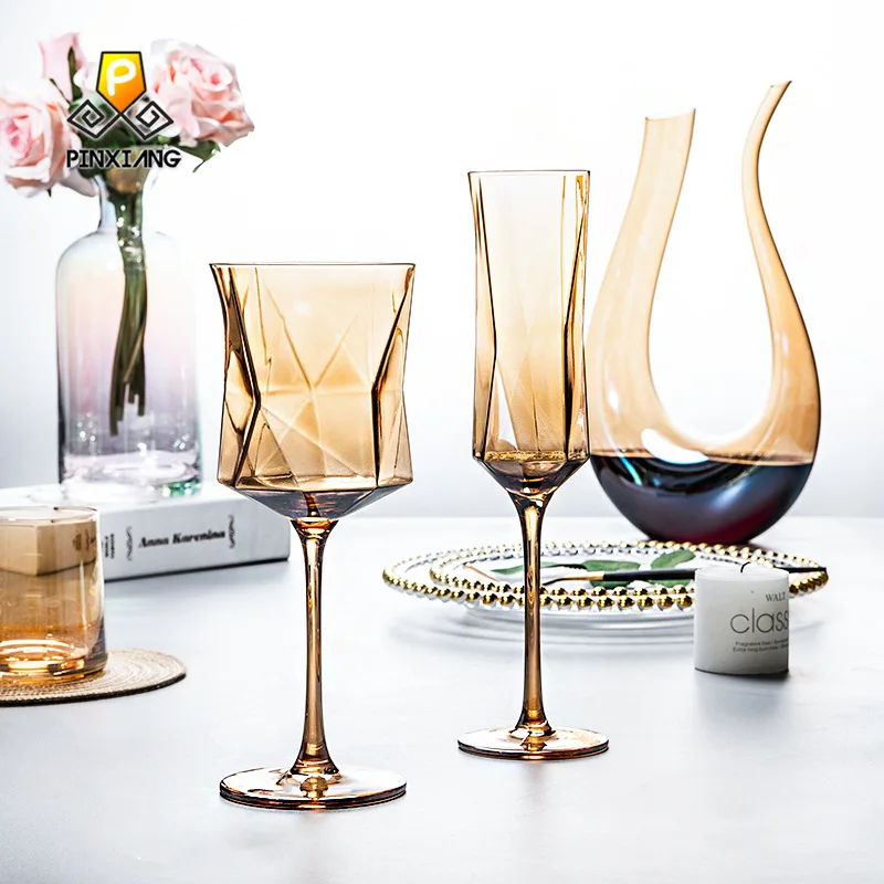 

European Crystal Colorful Phnom Penh Red Wine Glass Champagne Whiskey Glass Home Diamond Polygon Red Wine Glasses