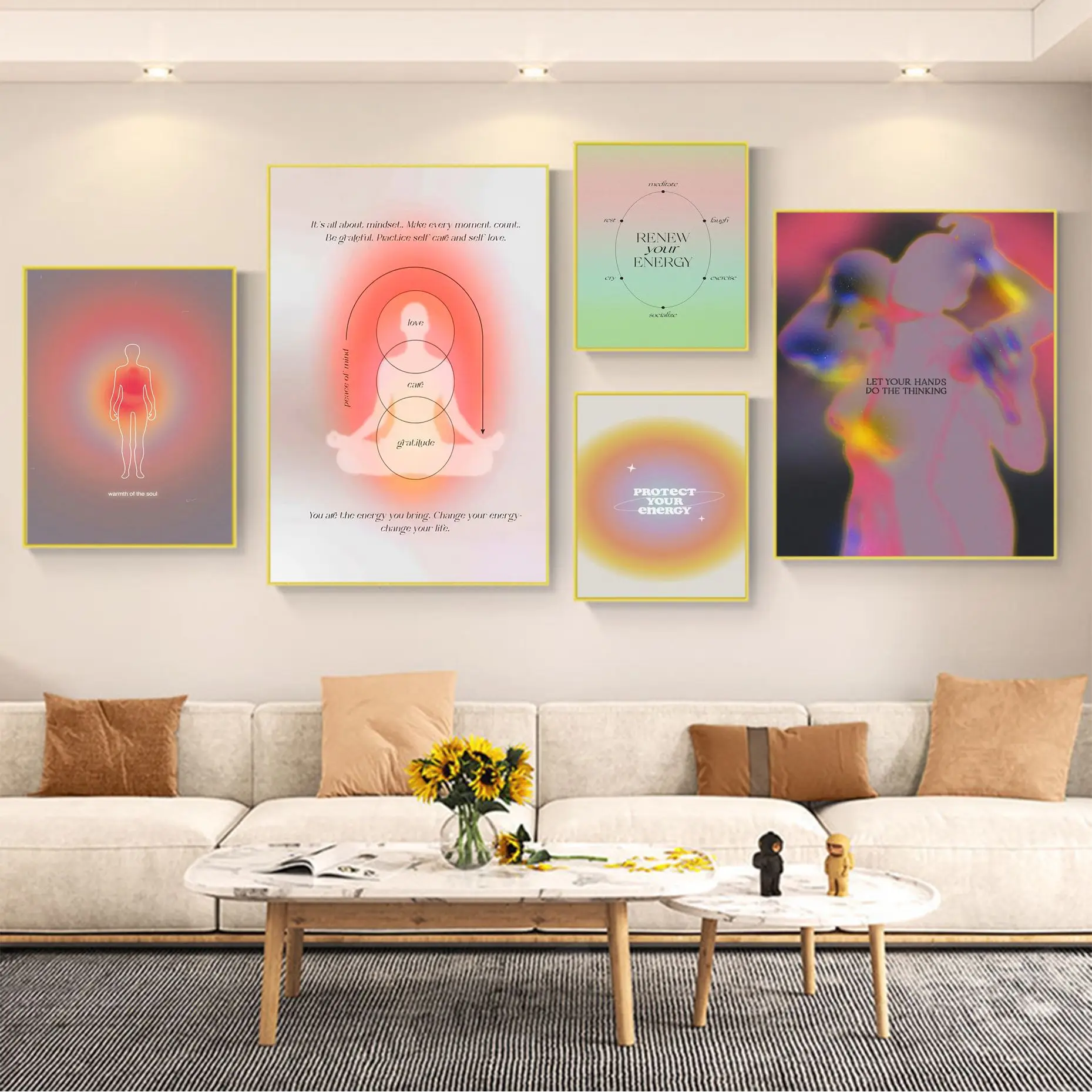 

Psychedelic 70s Grainy Gradient Spiritual Energy Meditation Art Whitepaper Poster Fancy Wall Sticker for Decoration Home Decor