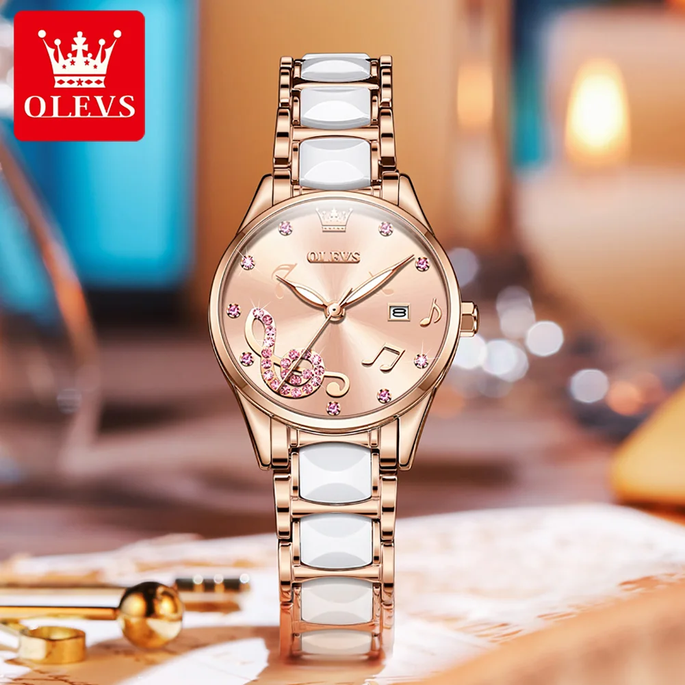 

OLEVS Women Wristwatch Ceramic Strap Japan Quartz Watch Ceramics Luxury Fashion Waterproof Watch For Women Luminous Calendar