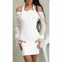 sexy white lace dress long sleeve women bodycon off shoulder wedding party clubwear evening short mini