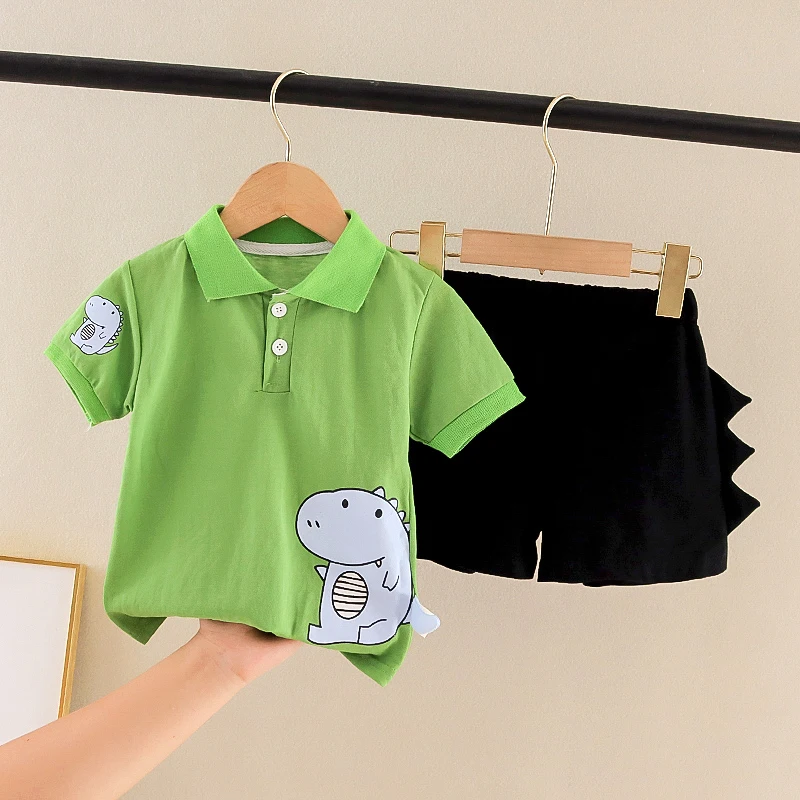 

Summer Baby Boy Polo Clothing Set Cartoon Dinosaur Kids Summer Jeans Pants Fashion Toddler Children Outfit Suit
