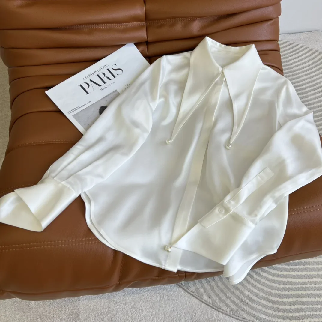 Модная нишевая рубашка с подвеской из жемчуга 22 женская на пуговицах в