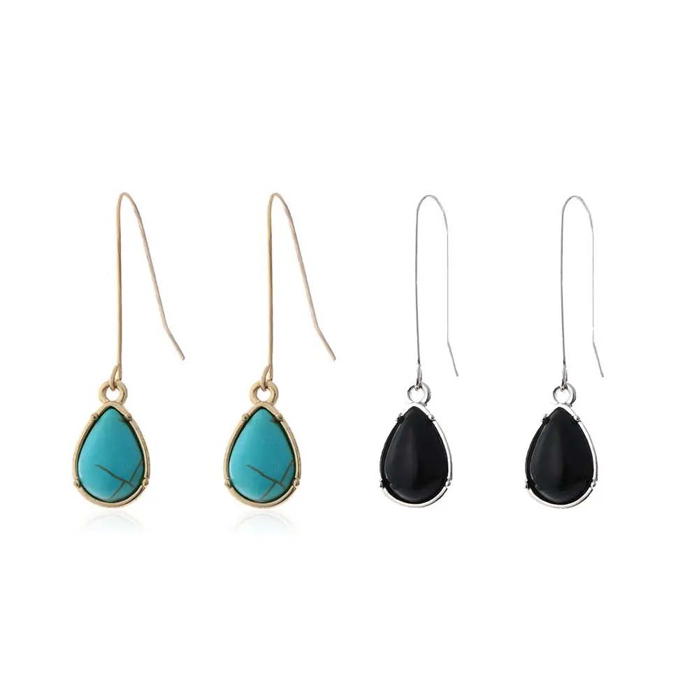 

Shineland Hot Sale Fashion Jewelry Women Waterdrop Long Drop Earring Trendy bijoux-Black Stone Earring Best Gift