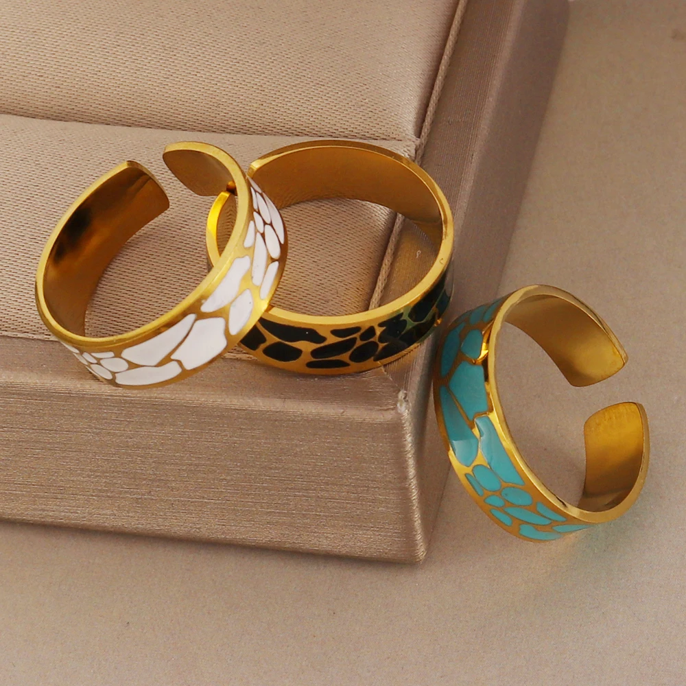 

316L Stainless Steel Ring Gold Color Ring Open Rings For Women Ring Black Green White Ring Finger Ring Jewelry Gift Wholesale