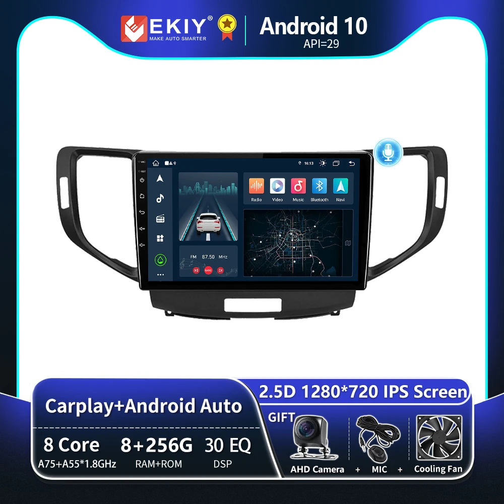 EKIY T8 8G 256G For Honda Accord 8 Acura TSX 2008 - 2012 Car Radio GPS Android Multimedia System Navigation Auto BT No 2 Din DVD