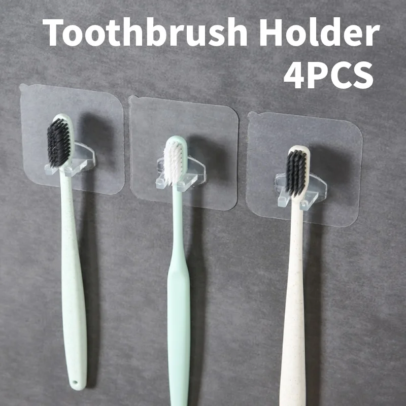

4pcs Punch-Free Toothbrush Holder Transparent Travel Stand Toilet Shaver Organizer Kids Tooth Brush Storage Rack Bathroom Gadget