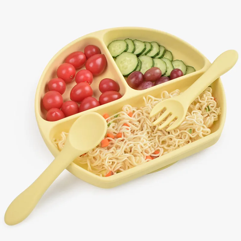 

Baby Silicone Dinner Plate Children's Tableware Infant Food Supplement Plate And Bowl Eating Training Fork Spoon
