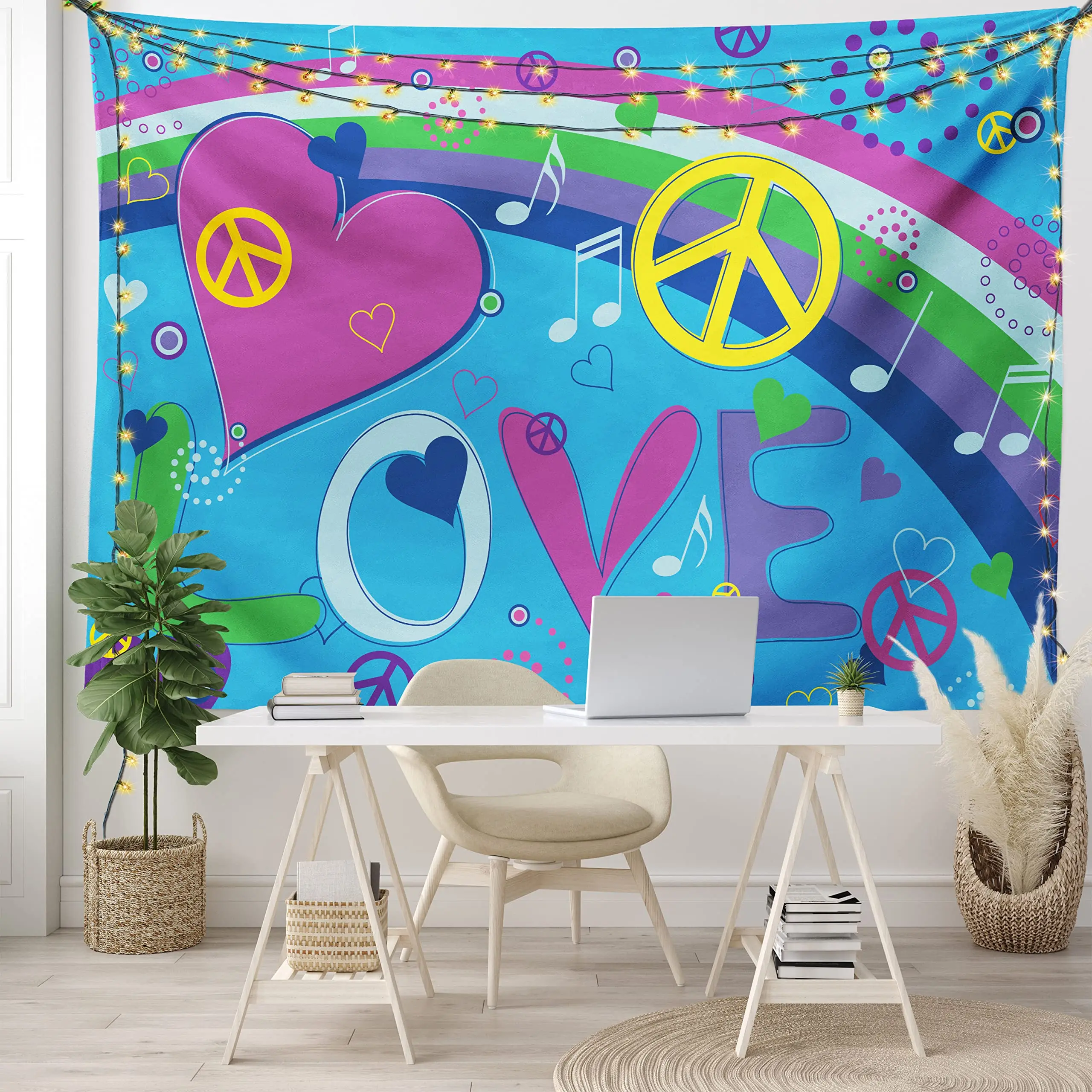 

Hippie Tapestry Peace and Love Symbol Tapestry Vintage Hip Hop Style Wall Hanging Decor Tapestries for Dorm Living Room Bedroom
