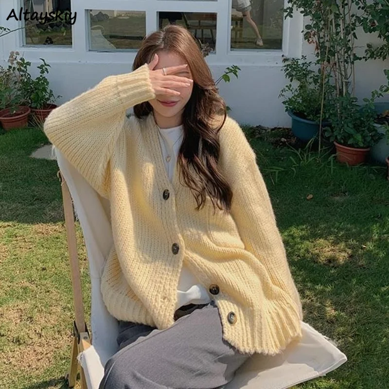 

Ins Sweet Yellow Sweaters Women Cardigans Spring Chic Ulzzang V-neck Casual Streetwear Stylish Gentle All-match Solid Outwear