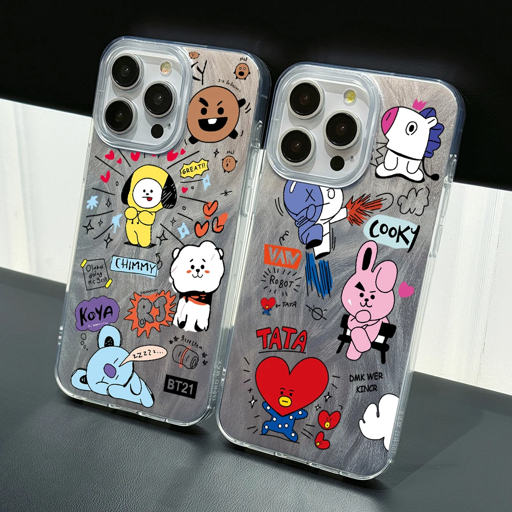 Fasion Phone Case for Apple iPhone 16 15 14 Plus 13 12 11 Pro Max X Xs XR 8 7 SE Ins Kpop-Bt21 Feather Texture Hard Capa Cover