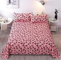 polyester cotton pink leopard printed bed sheets flat sheet soft warm bedding top sheet single double queen king size bedspread