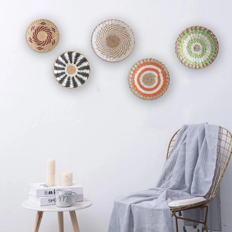 

Moroccan Style Creative Wall Decoration Rattan Grass Weaving Straw Plate for Home Decor Livingroom Bedroom Background Decoration