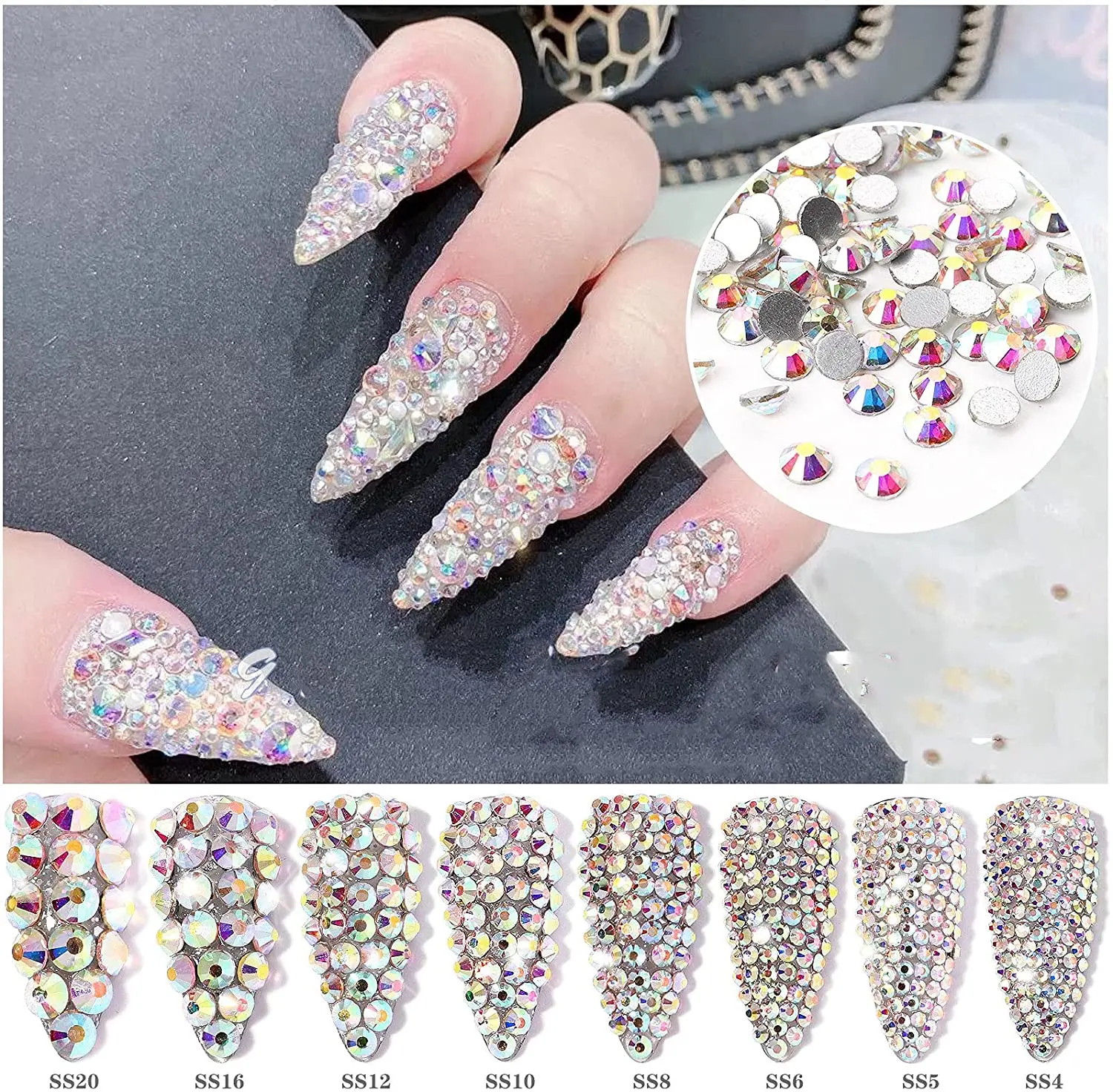 1440 шт./пакет Clear/AB цветной кристалл 3D Nail Art SS3-SS20 Non HotFix Flatback Стеклянные стразы для