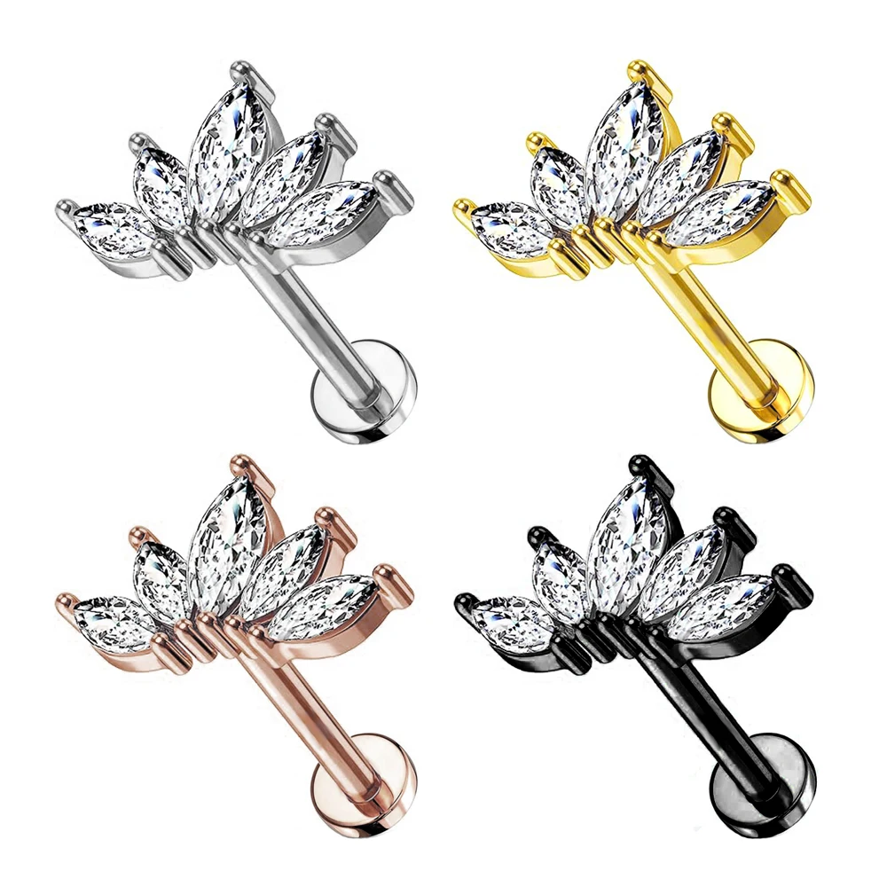 

316L Surgical Steel Crown Labret Studs CZ Internal Thread Zircon Stone Ear Cartilage Tragus Helix Piercing