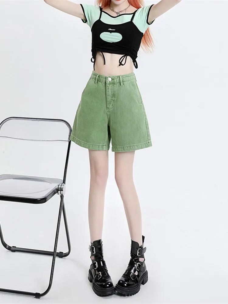 GUUZYUVIZ Loose Shorts Female Casual High Waist Solid Straight Streetwear Jean Shorts Ladies Summer Wide Leg Denim Short Pants